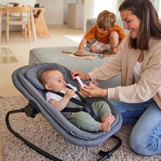 Hauck 4-pcs Alpha Plus Newborn Set High Chair + Bouncer 2in1 in Dark Grey Melange + Seat Cushion in Jersey Charcoal - Mint