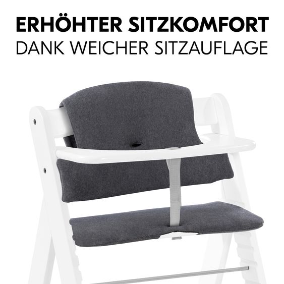 Hauck Set Nouveau-Né Alpha Plus 4 Pièces - Chaise Haute + Transat 2in1 en Gris Foncé Mélangé + Coussin De Siège en Jersey Charcoal - Blanc