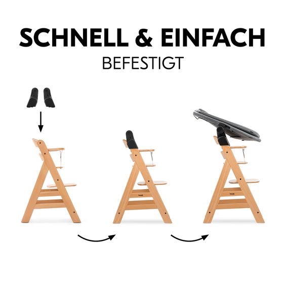 Hauck 4-tlg. Alpha Plus Newborn Set - Hochstuhl + Bouncer 2in1 in Dark Grey Melange + Sitzkissen in Melange Charcoal - Black