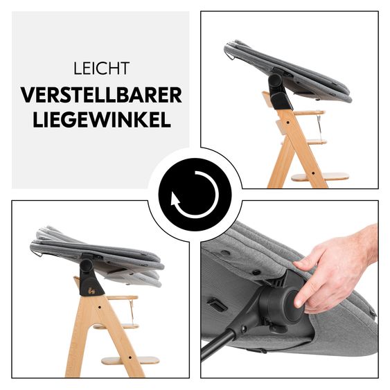 Hauck Alpha Plus Grey - Set 4 pezzi per neonati - Seggiolone + attaccamento per neonati 2in1 e dondolo + cuscino per la seduta - Grigio scuro melange