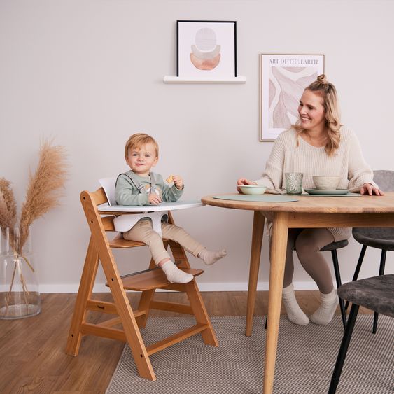 Hauck 4-pcs Alpha Plus Newborn Set - High Chair + Bouncer 2in1 in Dark Grey Melange + Seat Cushion in Melange Charcoal - Natural