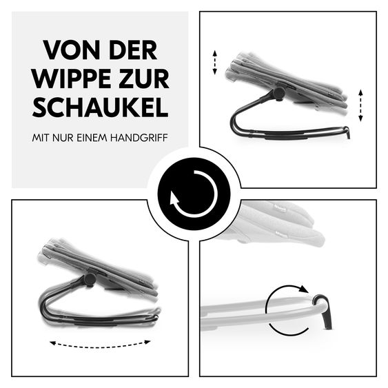 Hauck 4-pcs Alpha Plus Newborn Set - High Chair + Bouncer 2in1 in Dark Grey Melange + Seat Cushion in Melange Charcoal - Walnut