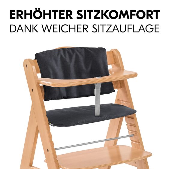 Hauck 4-pc Alpha Plus Newborn Set - High Chair + Bouncer 2in1 in Dark Grey + Deluxe Seat Cushion in Melange Charcoal - Natural