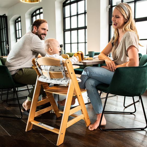 Hauck 4-pc Alpha Plus Newborn Set - High Chair + Bouncer 2in1 in Dark Grey + Deluxe Seat Cushion in Melange Charcoal - Natural