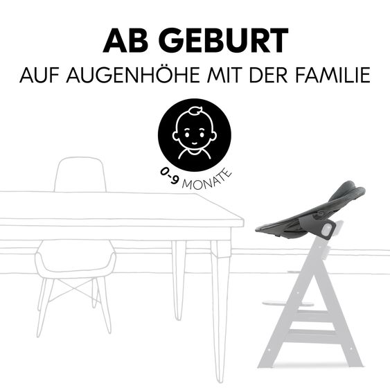 Hauck 4-tlg. Alpha Plus Newborn Set - Hochstuhl + Bouncer 2in1 Premium in Dark Grey + Sitzkissen Deluxe in Melange Charcoal - Grey