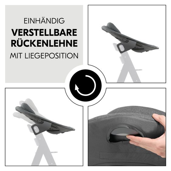 Hauck 4-tlg. Alpha Plus Newborn Set - Hochstuhl + Bouncer 2in1 Premium in Dark Grey + Sitzkissen Deluxe in Melange Charcoal - Grey