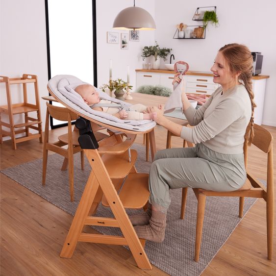 Hauck 4-tlg. Alpha Plus Newborn Set - Hochstuhl + Eco Bouncer 2in1 + Hochstuhlauflage Deluxe - Natur