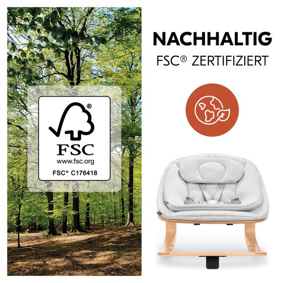 Hauck 4-tlg. Alpha Plus Newborn Set - Hochstuhl + Eco Bouncer 2in1 + Hochstuhlauflage Deluxe - Natur