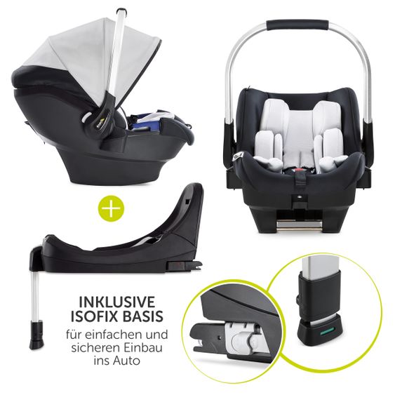 Hauck 4in1 Kinderwagen-Set Apollo inkl. Autositz, Isofix-Base, Babywanne, Sportsitz und XXL Zubehörpaket - Lunar