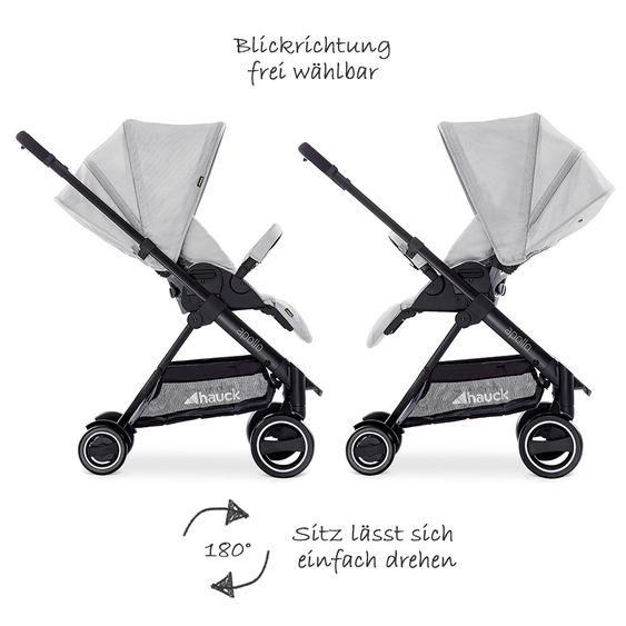 Hauck 4in1 Kinderwagen-Set Apollo inkl. Autositz, Isofix-Base, Babywanne, Sportsitz und XXL Zubehörpaket - Lunar
