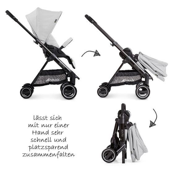 Hauck 4in1 Kinderwagen-Set Apollo inkl. Autositz, Isofix-Base, Babywanne, Sportsitz und XXL Zubehörpaket - Lunar
