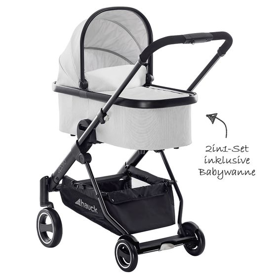 Hauck 4in1 Kinderwagen-Set Apollo inkl. Autositz, Isofix-Base, Babywanne, Sportsitz und XXL Zubehörpaket - Lunar
