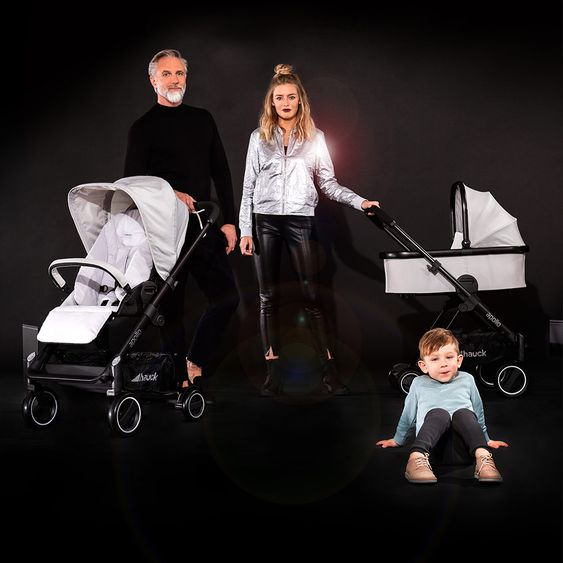 Hauck 4in1 Kinderwagen-Set Apollo inkl. Autositz, Isofix-Base, Babywanne, Sportsitz und XXL Zubehörpaket - Lunar