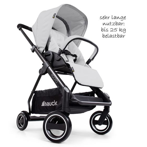 Hauck 4in1 Kinderwagen-Set Apollo inkl. Autositz, Isofix-Base, Babywanne, Sportsitz und XXL Zubehörpaket - Lunar