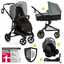 4in1 Kinderwagen-Set Atlantic Plus Trio Set inkl. Isofix Basis und XXL Zubehörpaket - Melange Grey Caviar