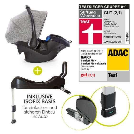Hauck 4in1 Kinderwagen-Set Atlantic Plus Trio Set inkl. Isofix Basis und XXL Zubehörpaket - Melange Grey Caviar