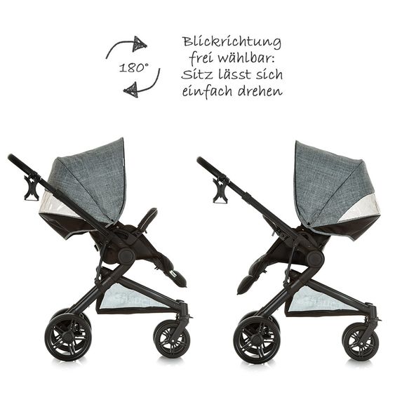 Hauck 4in1 Kinderwagen-Set Atlantic Plus Trio Set inkl. Isofix Basis und XXL Zubehörpaket - Melange Grey Caviar