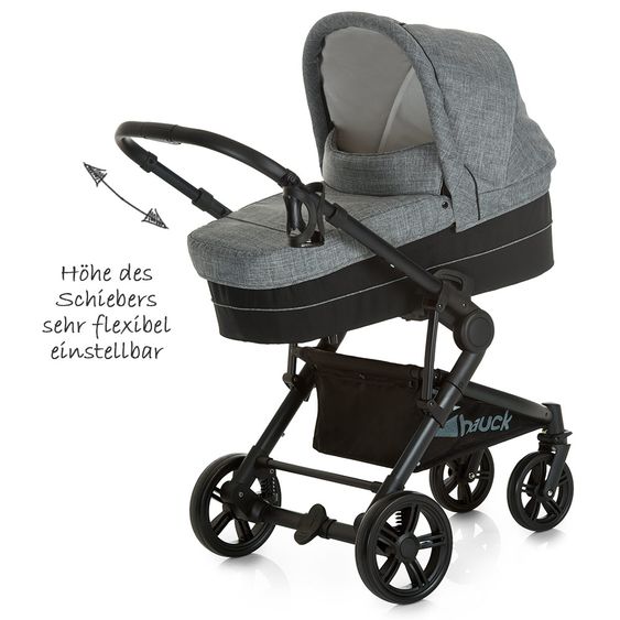Hauck 4in1 Kinderwagen-Set Atlantic Plus Trio Set inkl. Isofix Basis und XXL Zubehörpaket - Melange Grey Caviar