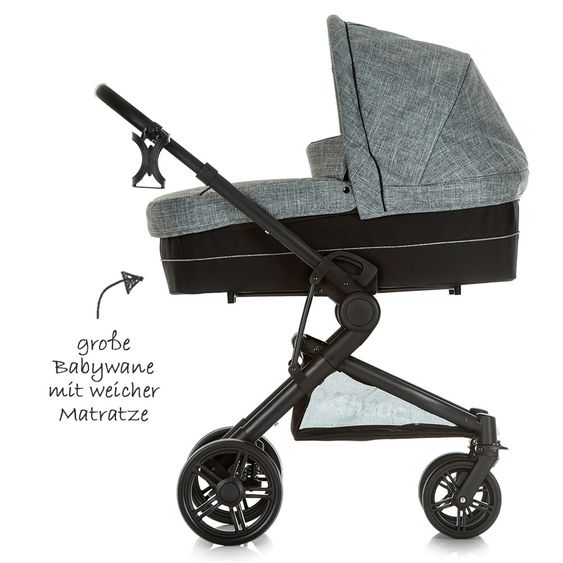 Hauck 4in1 Kinderwagen-Set Atlantic Plus Trio Set inkl. Isofix Basis und XXL Zubehörpaket - Melange Grey Caviar