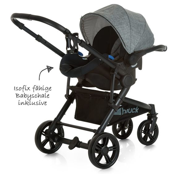 Hauck 4in1 Kinderwagen-Set Atlantic Plus Trio Set inkl. Isofix Basis und XXL Zubehörpaket - Melange Grey Caviar