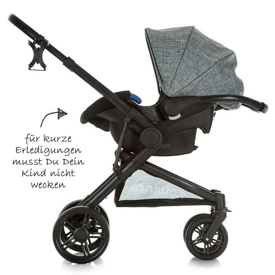 Hauck 4in1 Kinderwagen-Set Atlantic Plus Trio Set inkl. Isofix Basis und XXL Zubehörpaket - Melange Grey Caviar