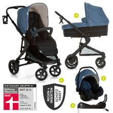 4in1 Kinderwagen-Set Atlantic Plus Trio Set inkl. Isofix Basis und XXL Zubehörpaket - Melange Jeans Caviar