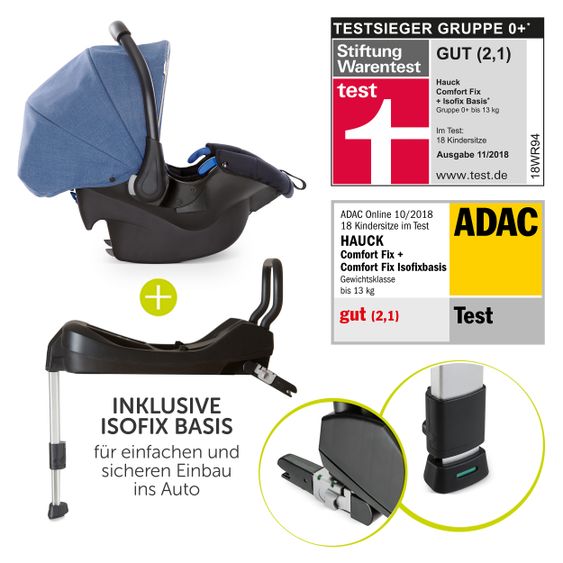 Hauck 4in1 Kinderwagen-Set Atlantic Plus Trio Set inkl. Isofix Basis und XXL Zubehörpaket - Melange Jeans Caviar