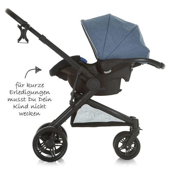 Hauck 4in1 Kinderwagen-Set Atlantic Plus Trio Set inkl. Isofix Basis und XXL Zubehörpaket - Melange Jeans Caviar