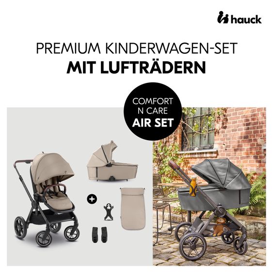 Hauck 4in1 Stroller Set Comfort N Care Air - incl. i-Size infant car seat Drive N Care, Isofix base & XXL accessory set - Mocha
