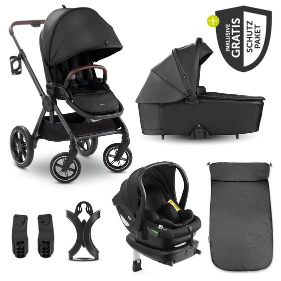 Hauck 4in1 Stroller Set Comfort N Care - incl. i-Size infant car seat Drive N Care, Isofix base & XXL accessory set - Black