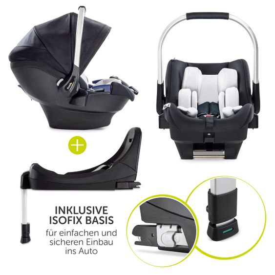 Hauck 4in1 Kinderwagen-Set Eagle 4S Duoset inkl. Autositz, Isofix-Base, Sportwagen, Babywanne & XXL Zubehörpaket - Black Grey