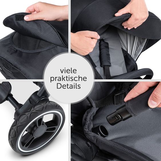 Hauck 4in1 Kinderwagen-Set Eagle 4S Duoset inkl. Autositz, Isofix-Base, Sportwagen, Babywanne & XXL Zubehörpaket - Black Grey