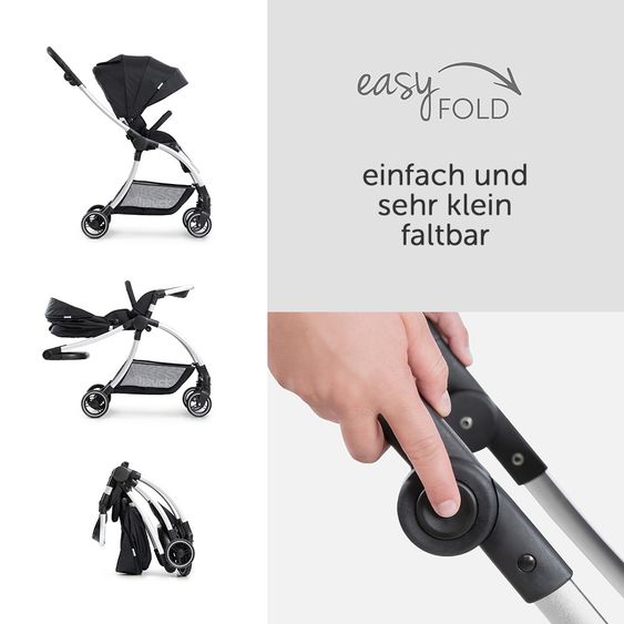 Hauck 4in1 Kinderwagen-Set Eagle 4S Duoset inkl. Autositz, Isofix-Base, Sportwagen, Babywanne & XXL Zubehörpaket - Black Grey