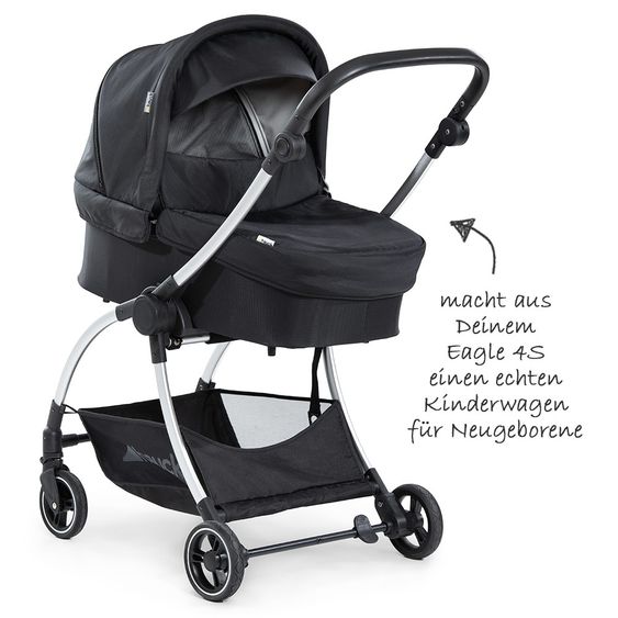 Hauck 4in1 Kinderwagen-Set Eagle 4S Duoset inkl. Autositz, Isofix-Base, Sportwagen, Babywanne & XXL Zubehörpaket - Black Grey