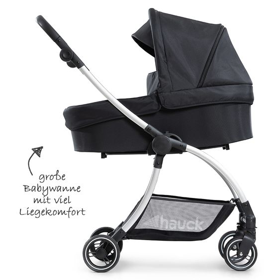 Hauck 4in1 Kinderwagen-Set Eagle 4S Duoset inkl. Autositz, Isofix-Base, Sportwagen, Babywanne & XXL Zubehörpaket - Black Grey