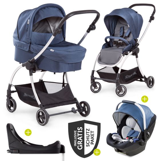 Hauck 4in1 Kinderwagen-Set Eagle 4S Duoset inkl. Autositz, Isofix-Base, Sportwagen, Babywanne & XXL Zubehörpaket - Denim Grey