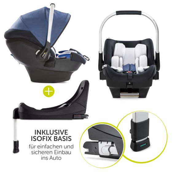 Hauck 4in1 Kinderwagen-Set Eagle 4S Duoset inkl. Autositz, Isofix-Base, Sportwagen, Babywanne & XXL Zubehörpaket - Denim Grey
