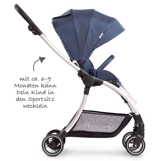 Hauck 4in1 Kinderwagen-Set Eagle 4S Duoset inkl. Autositz, Isofix-Base, Sportwagen, Babywanne & XXL Zubehörpaket - Denim Grey