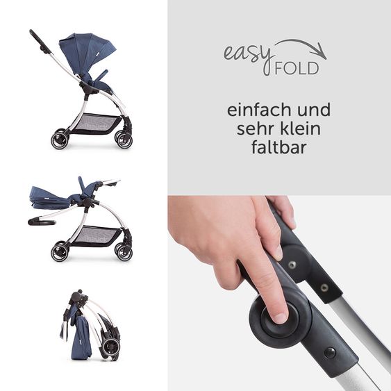 Hauck 4in1 Kinderwagen-Set Eagle 4S Duoset inkl. Autositz, Isofix-Base, Sportwagen, Babywanne & XXL Zubehörpaket - Denim Grey
