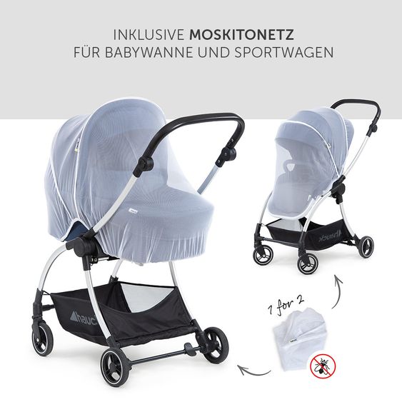 Hauck 4in1 Kinderwagen-Set Eagle 4S Duoset inkl. Autositz, Isofix-Base, Sportwagen, Babywanne & XXL Zubehörpaket - Denim Grey