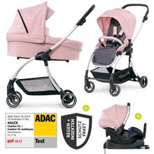 4in1 Kinderwagen-Set Eagle 4S Duoset inkl. Autositz, Isofix-Base, Sportwagen, Babywanne & XXL Zubehörpaket - Pink Grey