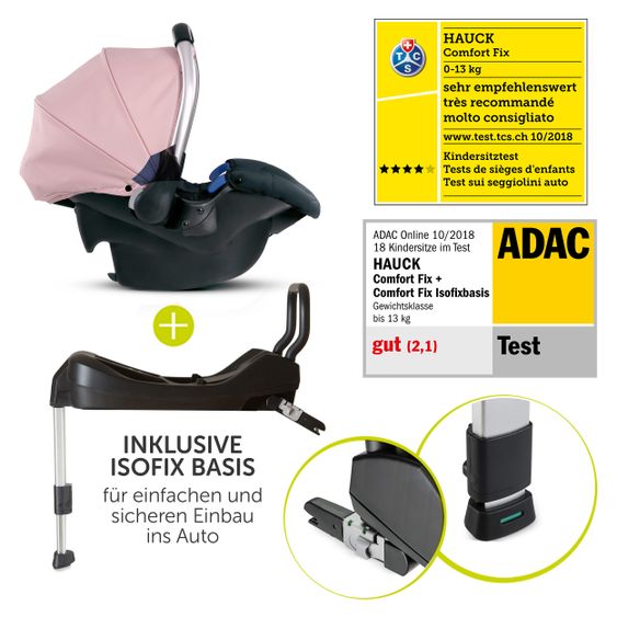 Hauck 4in1 Kinderwagen-Set Eagle 4S Duoset inkl. Autositz, Isofix-Base, Sportwagen, Babywanne & XXL Zubehörpaket - Pink Grey