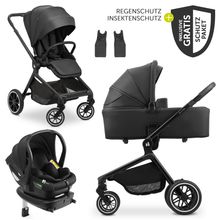 4in1 baby carriage set incl. i-Size infant car seat Drive N Care & Isofix Base & XXL accessory set - Black