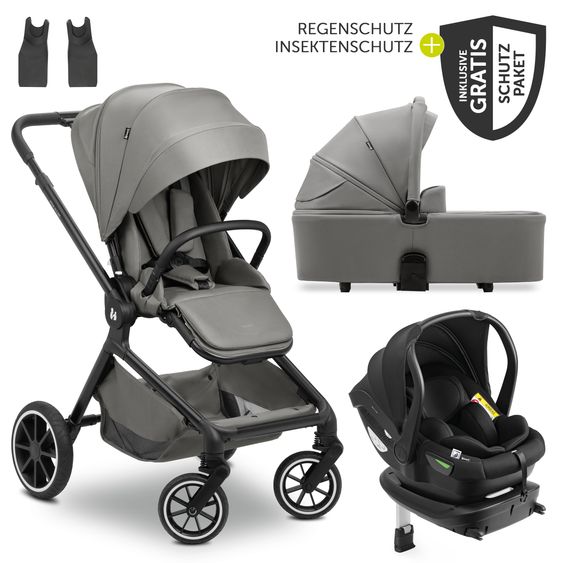 Hauck Set di passeggini 4in1 con seggiolino auto i-Size Drive N Care e base Isofix e set di accessori XXL - Grigio scuro