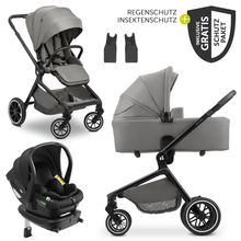 4in1 baby carriage set incl. i-Size infant car seat Drive N Care & Isofix Base & XXL accessory set - Dark Grey
