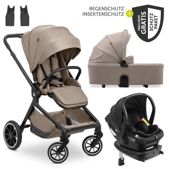 Hauck Set di passeggini 4in1 con seggiolino auto i-Size Drive N Care e base Isofix e set di accessori XXL - Moka