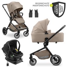 4in1 baby carriage set incl. i-Size infant car seat Drive N Care & Isofix Base & XXL accessory set - Mocha