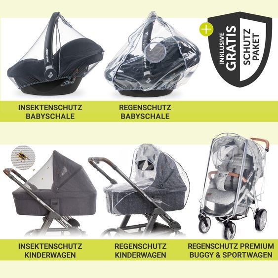 Hauck Set di passeggini 4in1 con seggiolino auto i-Size Drive N Care e base Isofix e set di accessori XXL - Moka