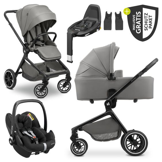 Hauck 4in1 Kinderwagen-Set Move N Care Trio Set inkl. Maxi-Cosi i-Size Pebble Pro & Isofix-Basis FamilyFix3 & XXL Zubehörset - Dark Grey