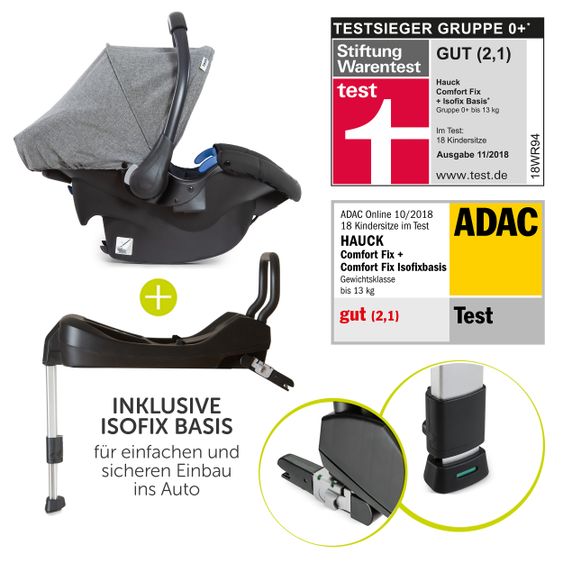 Hauck 4in1 Kinderwagen-Set Maxan 3 Plus inkl. Babyschale Comfort Fix und Isofix Basis - Melange Stone